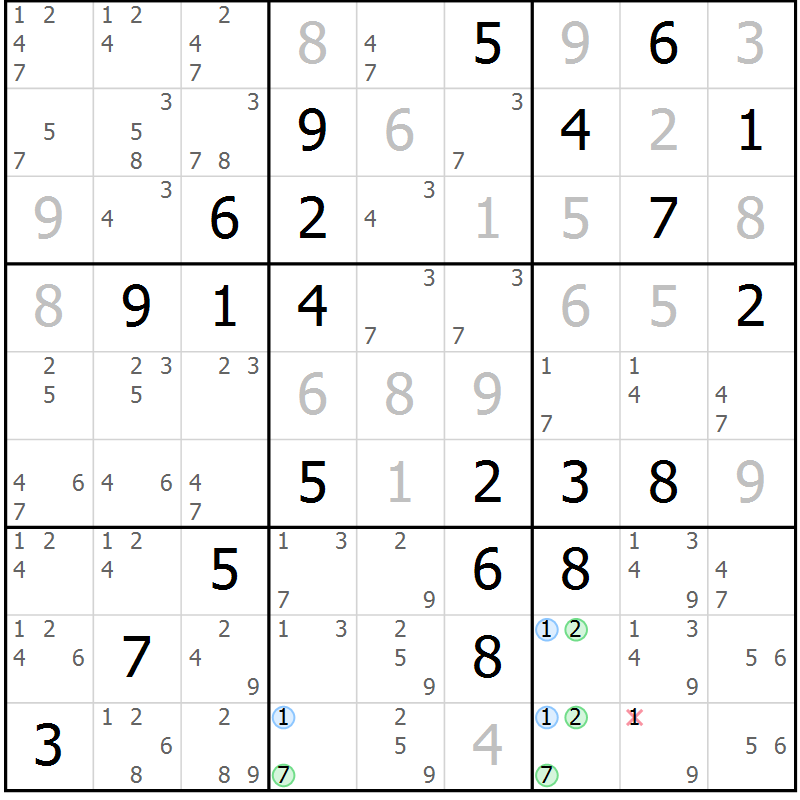 Position des candidats pour la solution de la Gr 29 page 32 du magazine de sudoku Virtuose n° 124