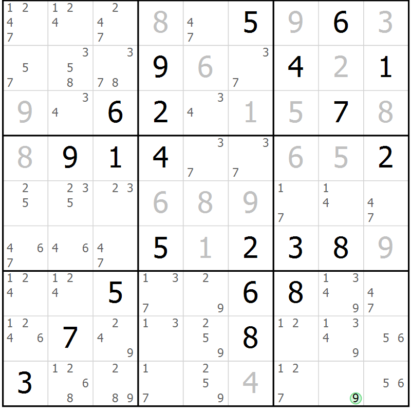 Position des candidats pour la solution de la Gr 29 page 32 du magazine de sudoku Virtuose n° 124
