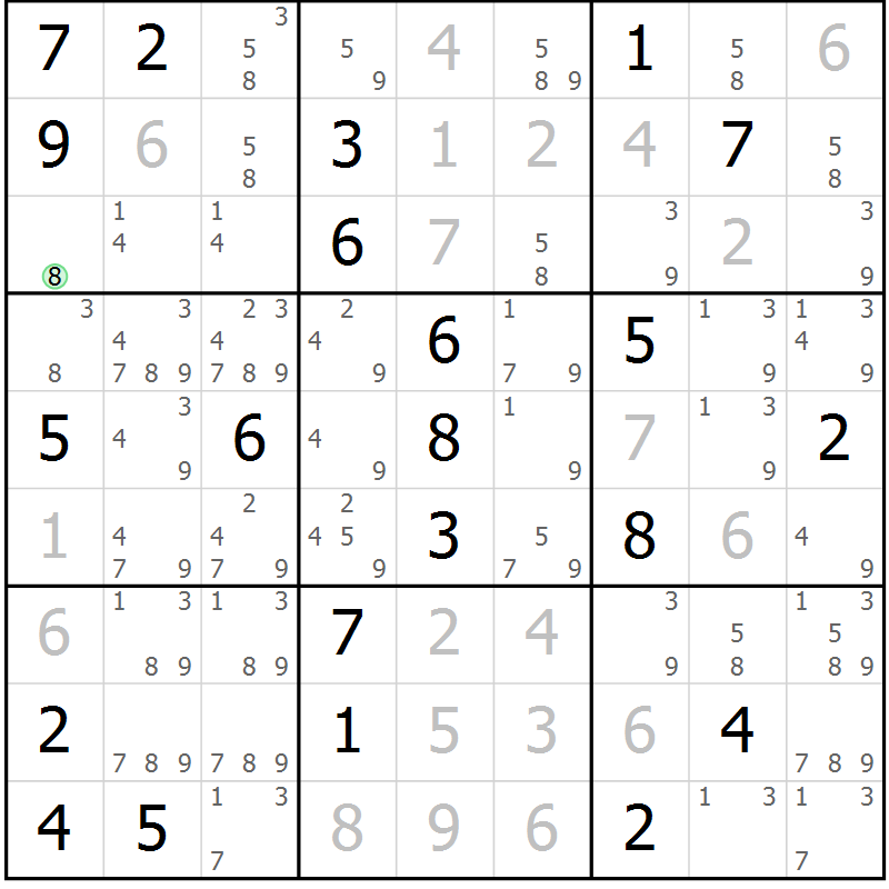 Position des candidats pour la solution de la Gr 3 page 6 du magazine de sudoku Virtuose n° 124