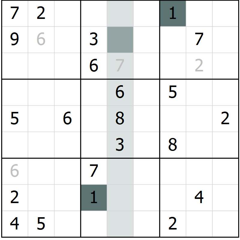 Position des candidats pour la solution de la Gr 3 page 6 du magazine de sudoku Virtuose n° 124