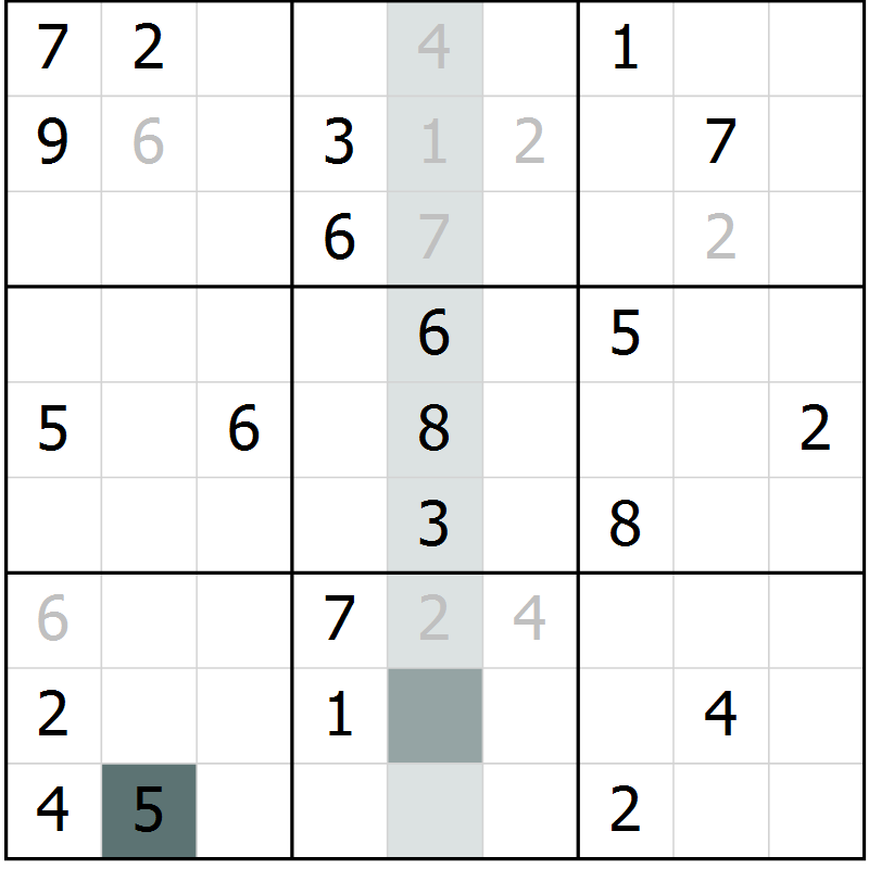 Position des candidats pour la solution de la Gr 3 page 6 du magazine de sudoku Virtuose n° 124