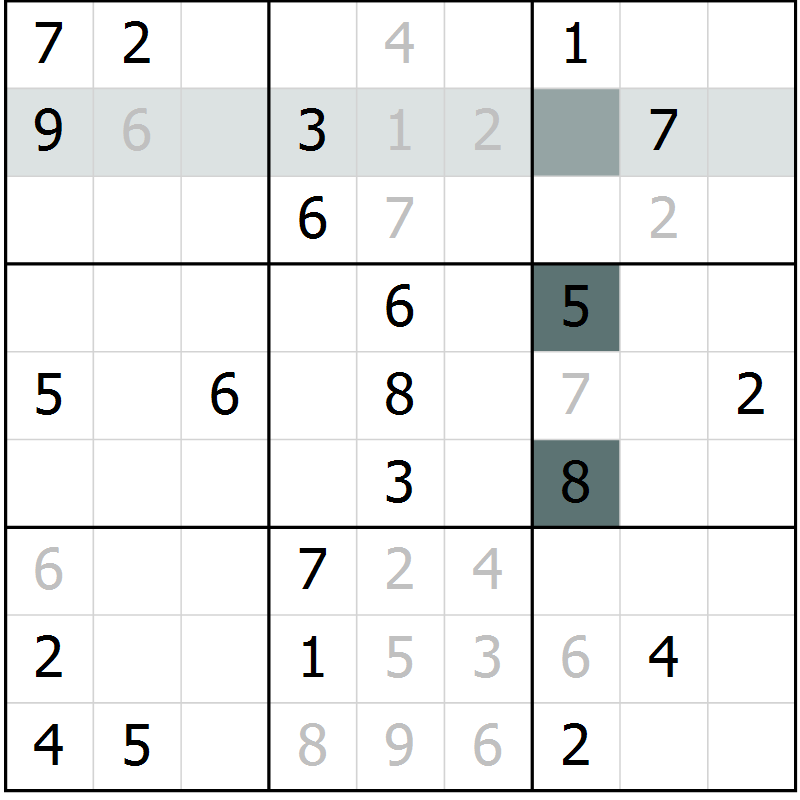 Position des candidats pour la solution de la Gr 3 page 6 du magazine de sudoku Virtuose n° 124