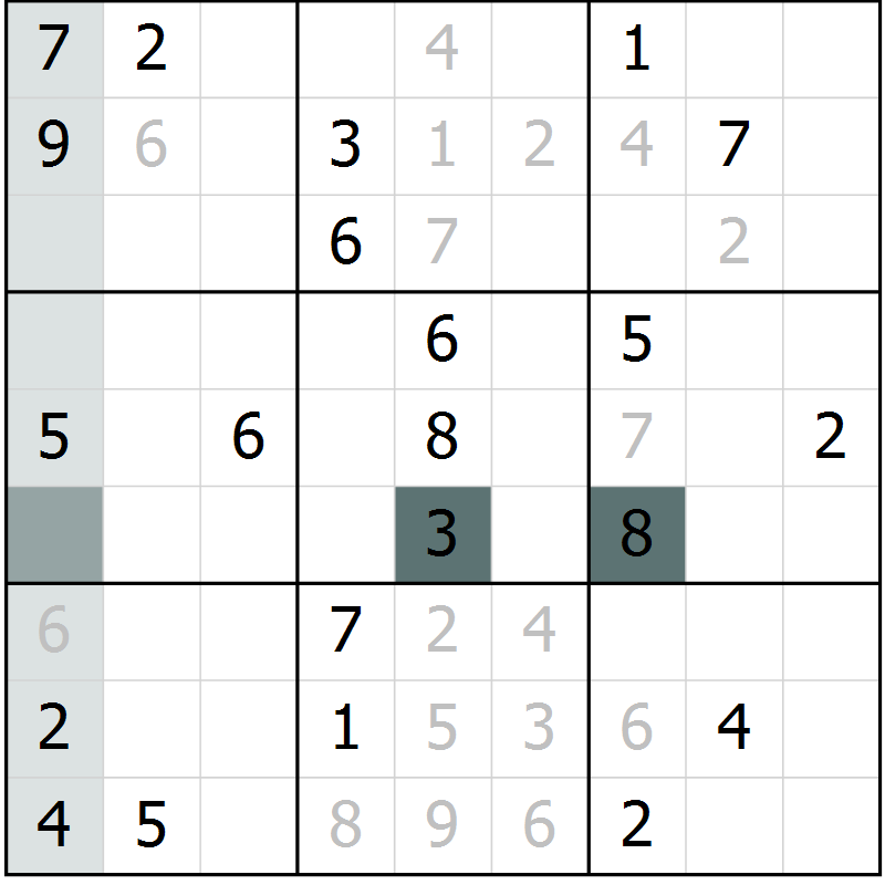 Position des candidats pour la solution de la Gr 3 page 6 du magazine de sudoku Virtuose n° 124