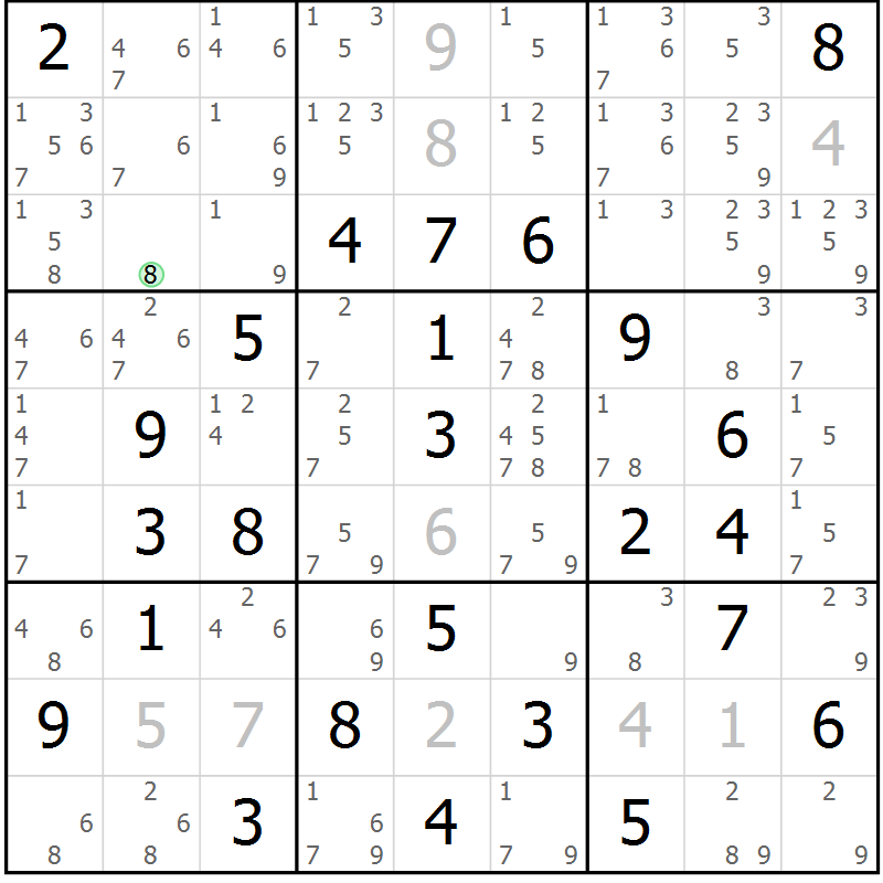 Position des candidats pour la solution de la Gr 30 page 33 du magazine de sudoku Virtuose n° 124