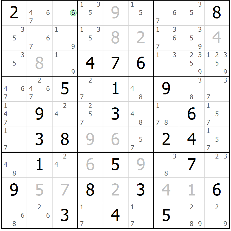 Position des candidats pour la solution de la Gr 30 page 33 du magazine de sudoku Virtuose n° 124