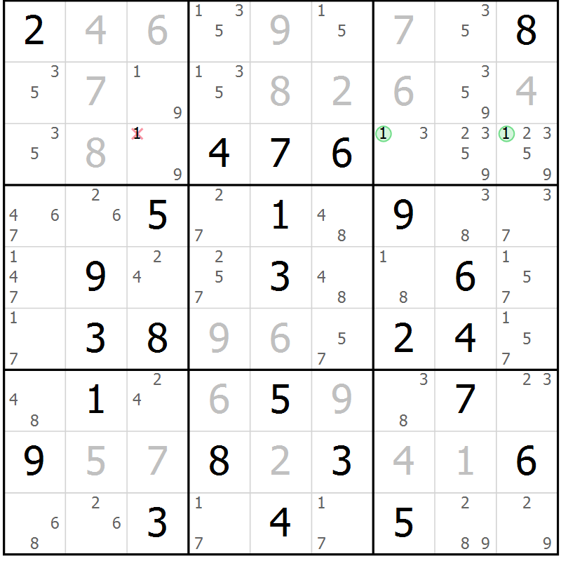 Position des candidats pour la solution de la Gr 30 page 33 du magazine de sudoku Virtuose n° 124