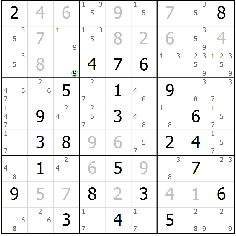 Position des candidats pour la solution de la Gr 30 page 33 du magazine de sudoku Virtuose n° 124