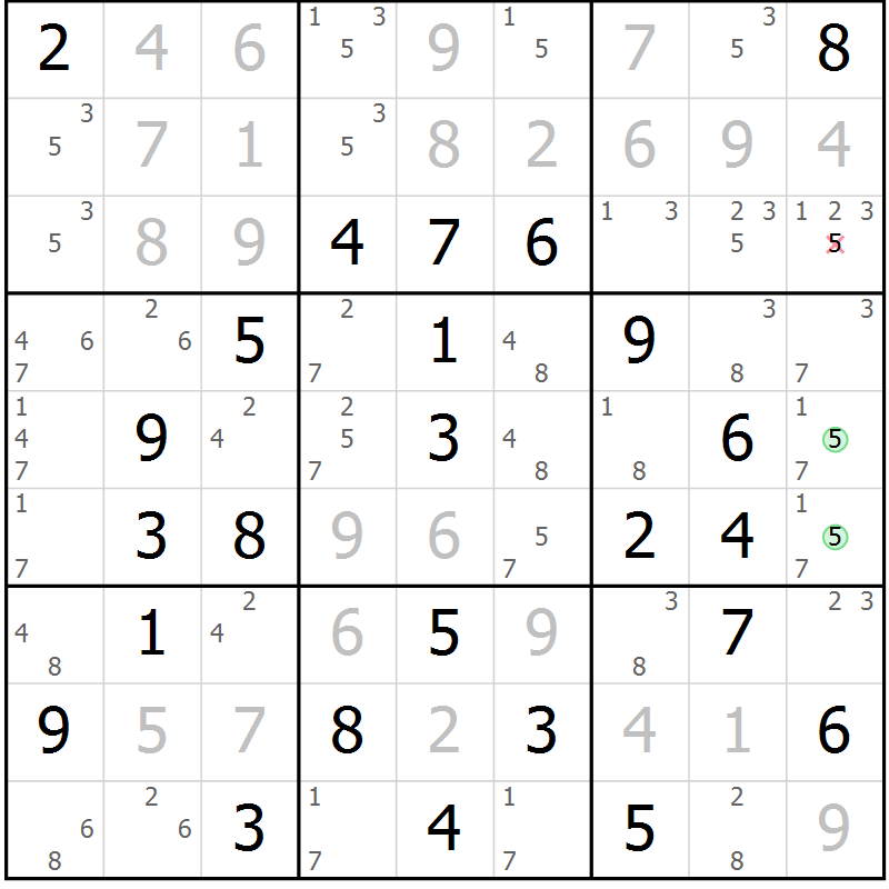 Position des candidats pour la solution de la Gr 30 page 33 du magazine de sudoku Virtuose n° 124