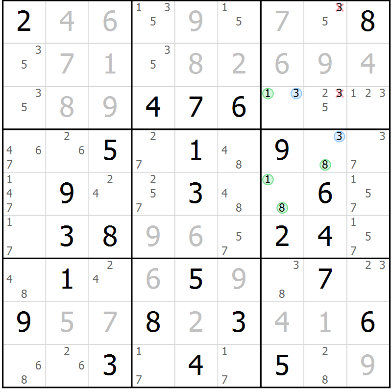 Position des candidats pour la solution de la Gr 30 page 33 du magazine de sudoku Virtuose n° 124