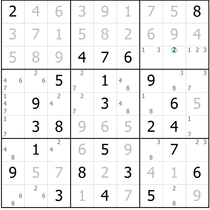 Position des candidats pour la solution de la Gr 30 page 33 du magazine de sudoku Virtuose n° 124