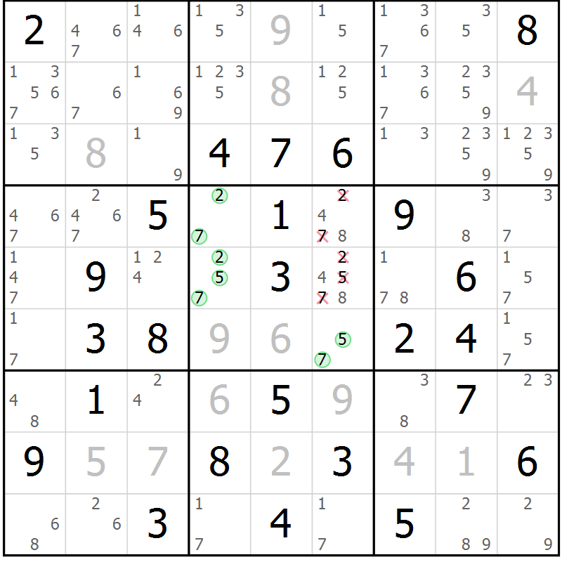 Position des candidats pour la solution de la Gr 30 page 33 du magazine de sudoku Virtuose n° 124