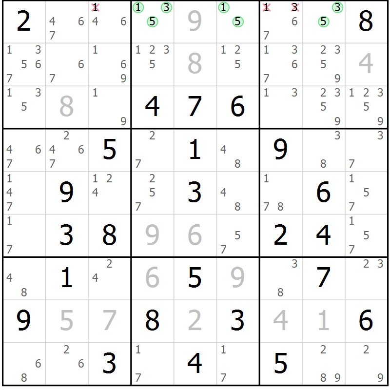 Position des candidats pour la solution de la Gr 30 page 33 du magazine de sudoku Virtuose n° 124