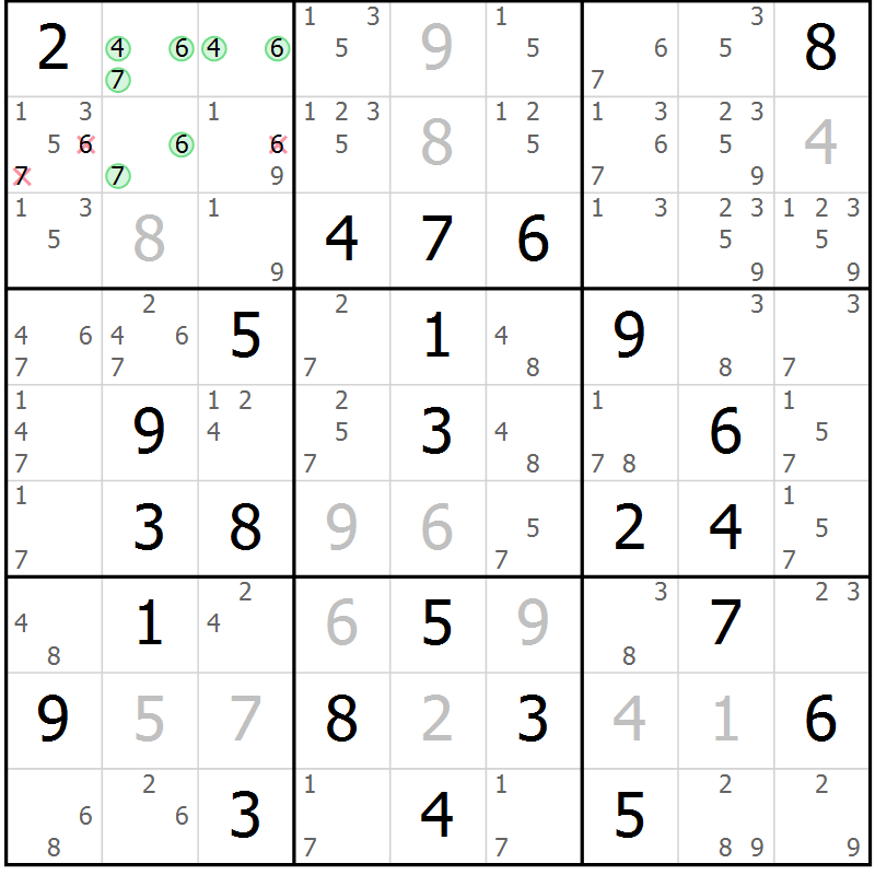 Position des candidats pour la solution de la Gr 30 page 33 du magazine de sudoku Virtuose n° 124
