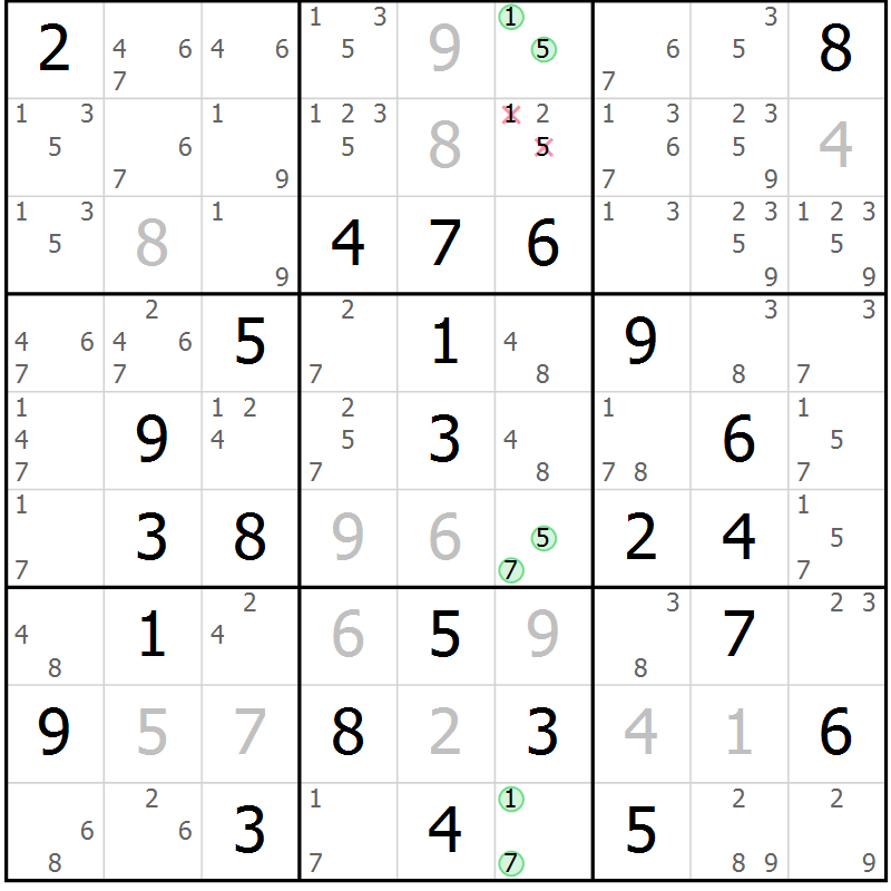 Position des candidats pour la solution de la Gr 30 page 33 du magazine de sudoku Virtuose n° 124