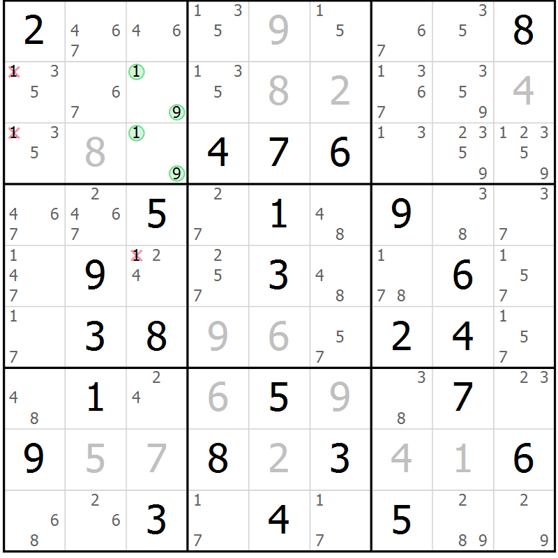 Position des candidats pour la solution de la Gr 30 page 33 du magazine de sudoku Virtuose n° 124