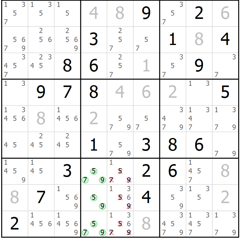 Position des candidats pour la solution de la Gr 31 page 34 du magazine de sudoku Virtuose n° 124