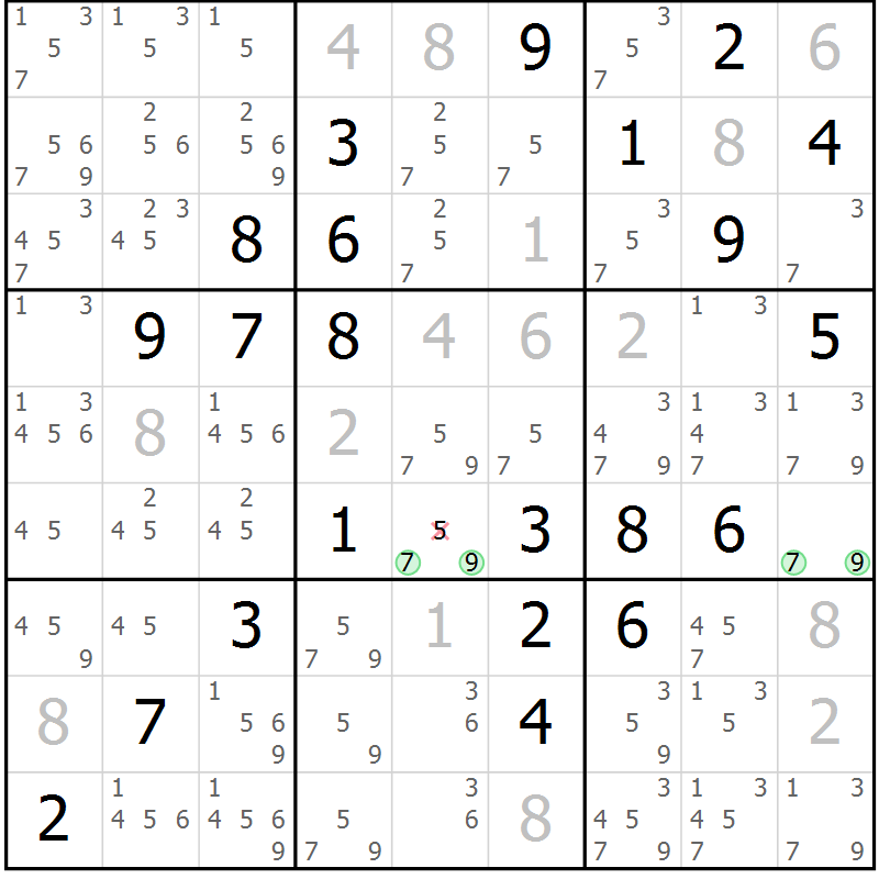 Position des candidats pour la solution de la Gr 31 page 34 du magazine de sudoku Virtuose n° 124