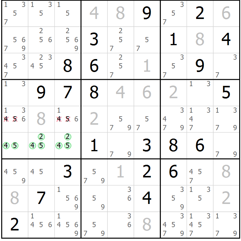 Position des candidats pour la solution de la Gr 31 page 34 du magazine de sudoku Virtuose n° 124