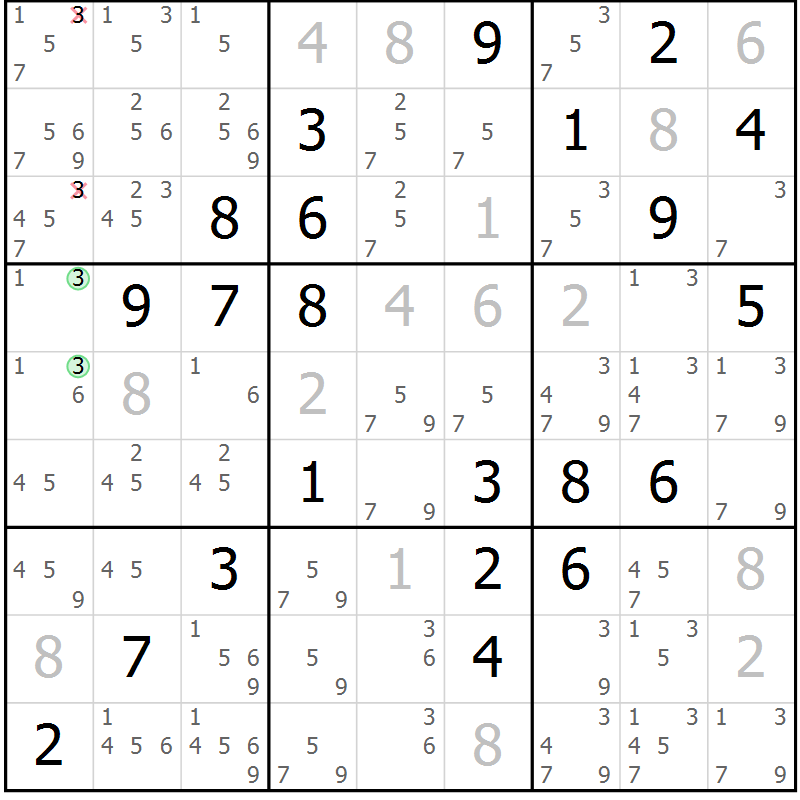 Position des candidats pour la solution de la Gr 31 page 34 du magazine de sudoku Virtuose n° 124