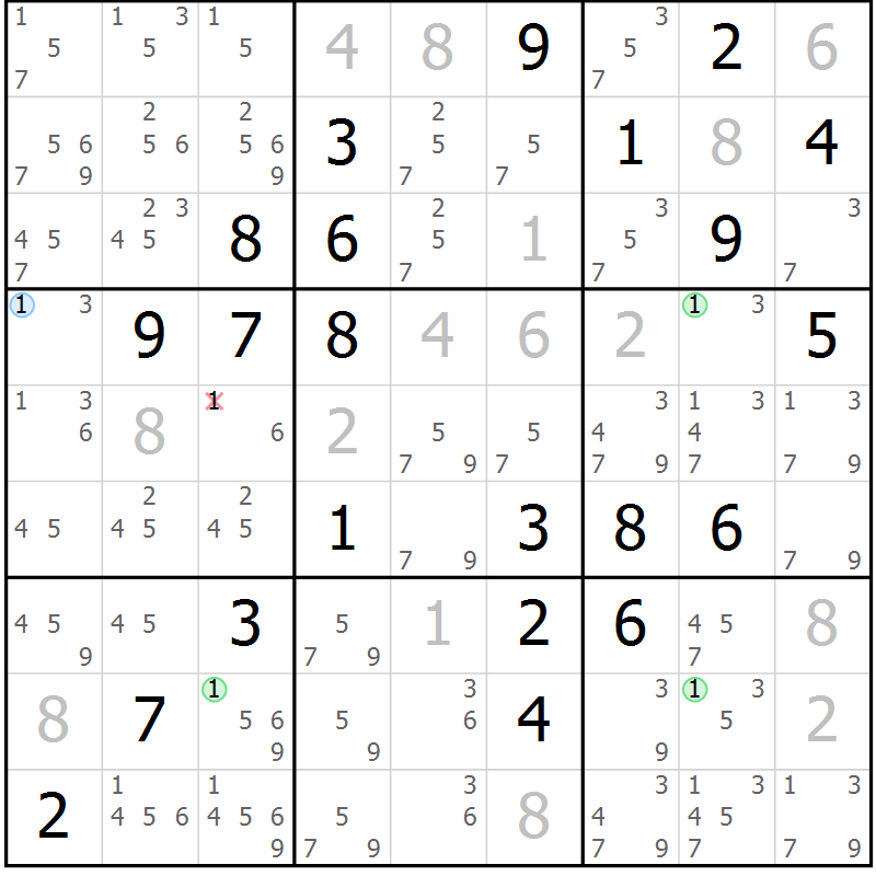 Position des candidats pour la solution de la Gr 31 page 34 du magazine de sudoku Virtuose n° 124