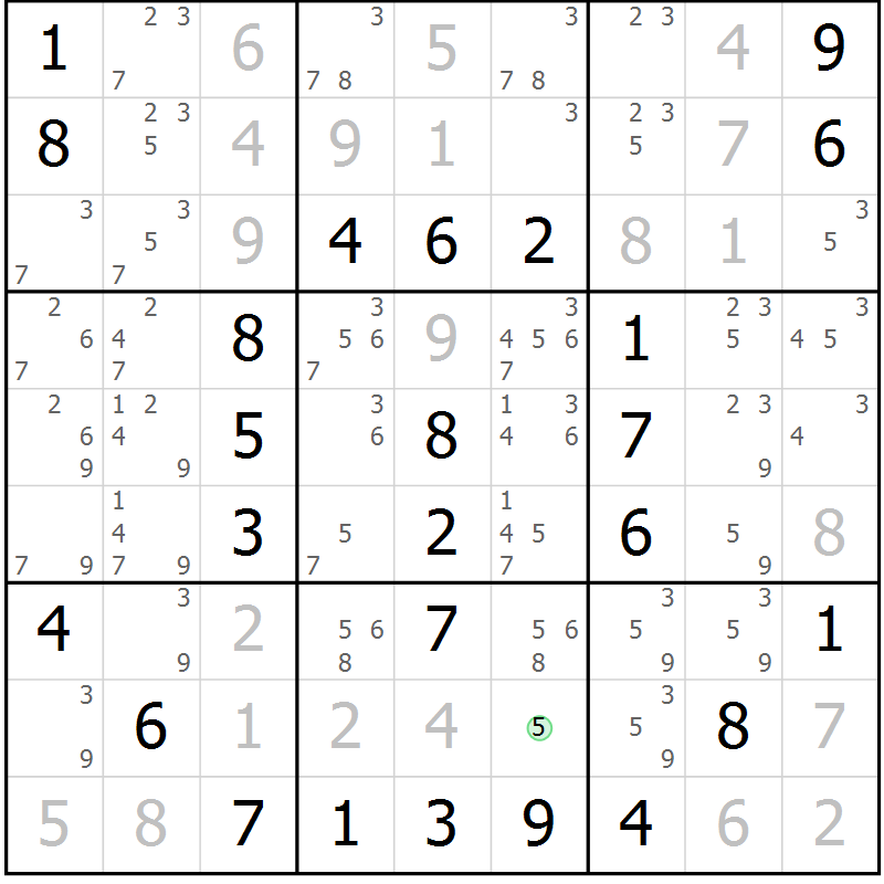 Position des candidats pour la solution de la Gr 33 page 36 du magazine de sudoku Virtuose n° 124