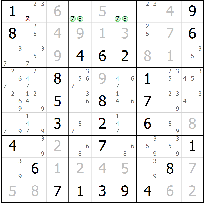 Position des candidats pour la solution de la Gr 33 page 36 du magazine de sudoku Virtuose n° 124