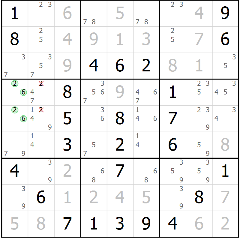 Position des candidats pour la solution de la Gr 33 page 36 du magazine de sudoku Virtuose n° 124