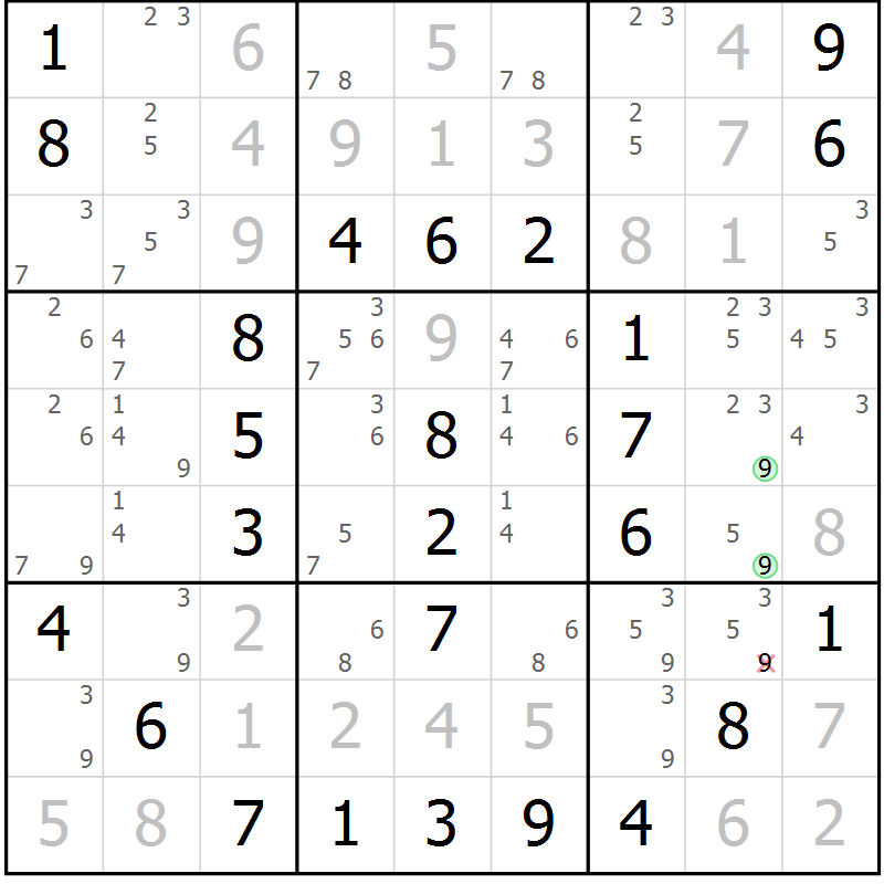 Position des candidats pour la solution de la Gr 33 page 36 du magazine de sudoku Virtuose n° 124
