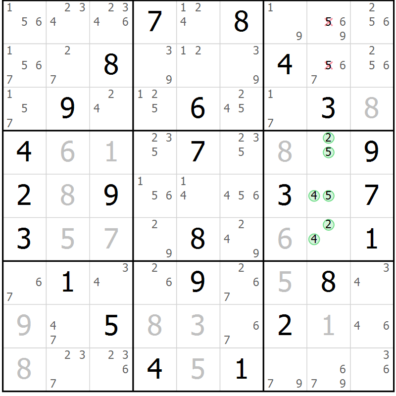 Position des candidats pour la solution de la Gr 34 page 37 du magazine de sudoku Virtuose n° 124
