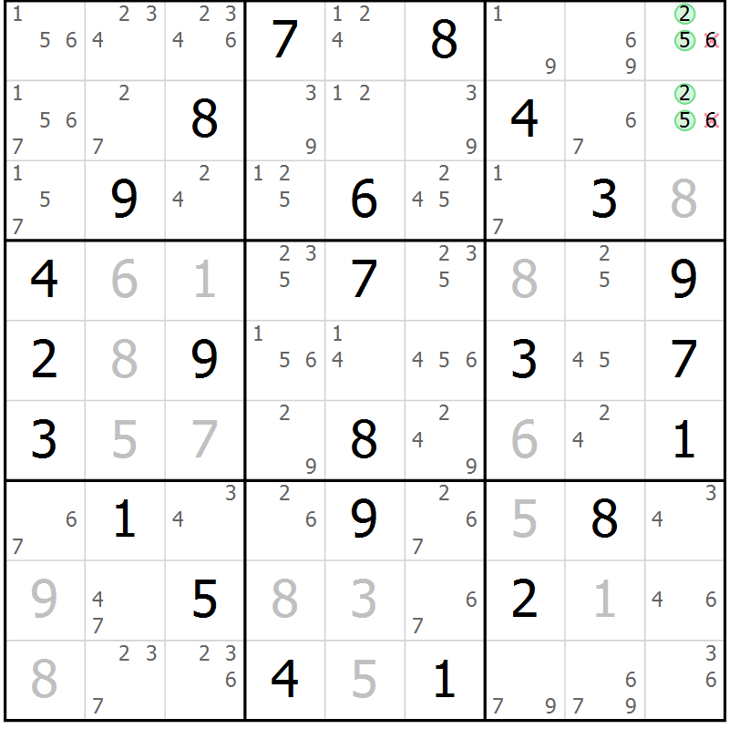 Position des candidats pour la solution de la Gr 34 page 37 du magazine de sudoku Virtuose n° 124