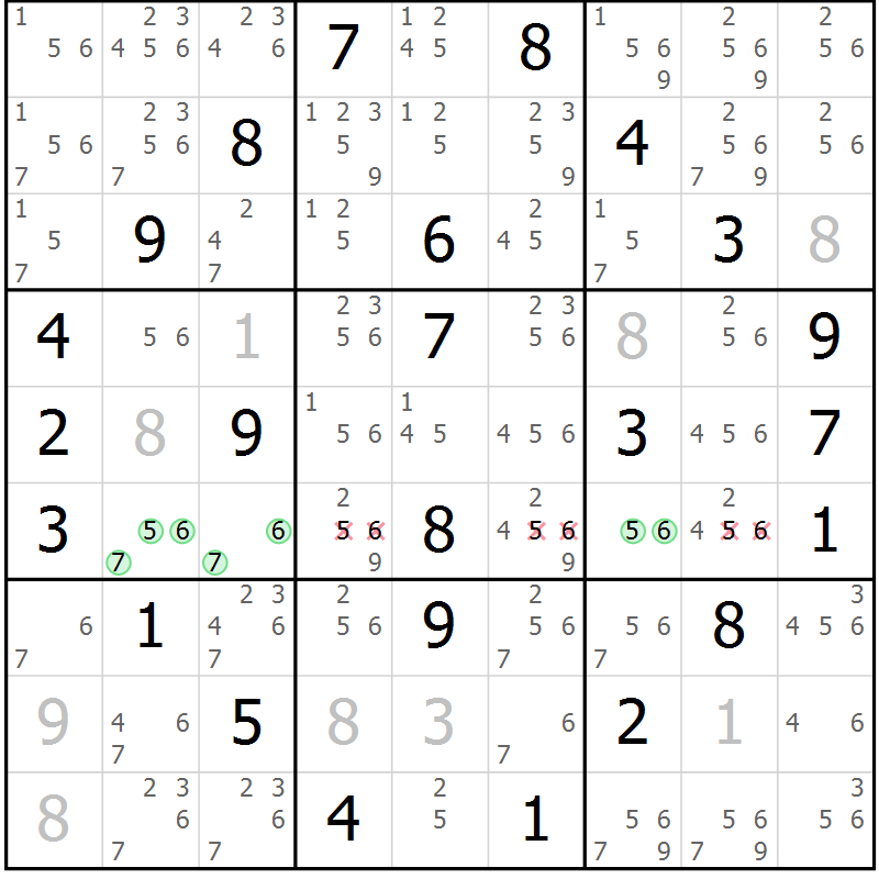Position des candidats pour la solution de la Gr 34 page 37 du magazine de sudoku Virtuose n° 124