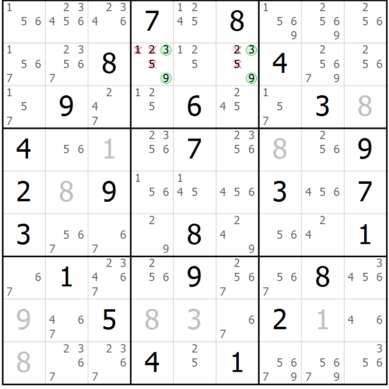 Position des candidats pour la solution de la Gr 34 page 37 du magazine de sudoku Virtuose n° 124