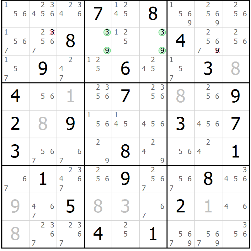 Position des candidats pour la solution de la Gr 34 page 37 du magazine de sudoku Virtuose n° 124
