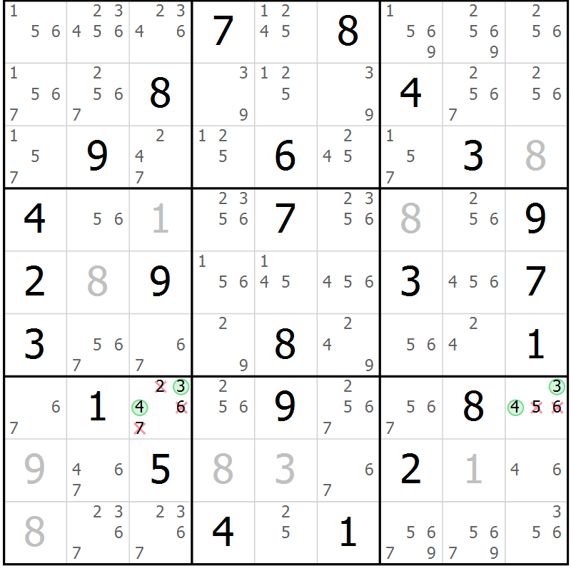 Position des candidats pour la solution de la Gr 34 page 37 du magazine de sudoku Virtuose n° 124