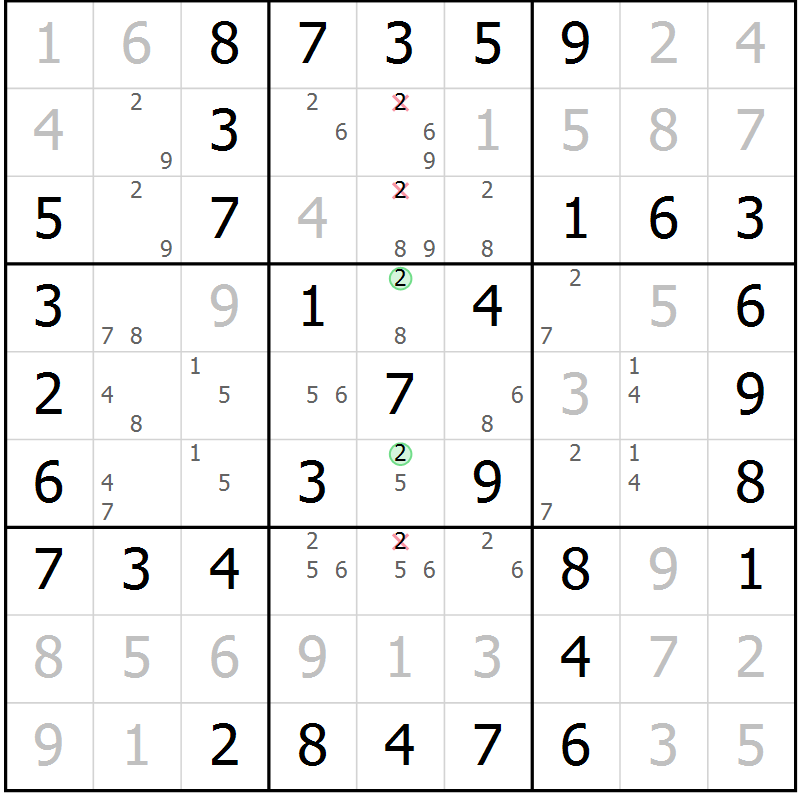 Position des candidats pour la solution de la Gr 35 page 38 du magazine de sudoku Virtuose n° 124