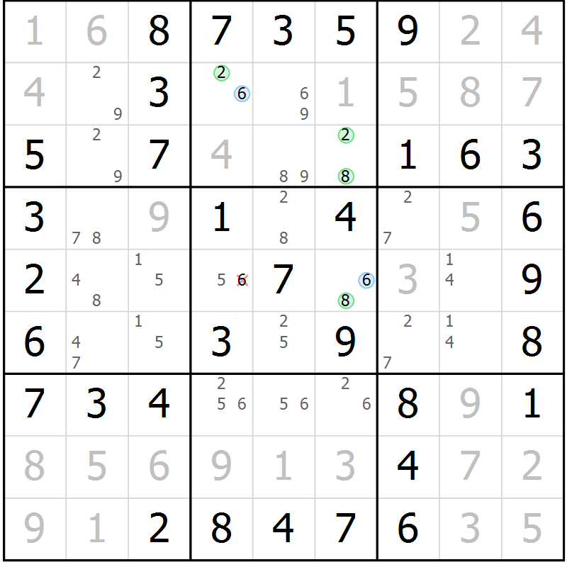 Position des candidats pour la solution de la Gr 35 page 38 du magazine de sudoku Virtuose n° 124