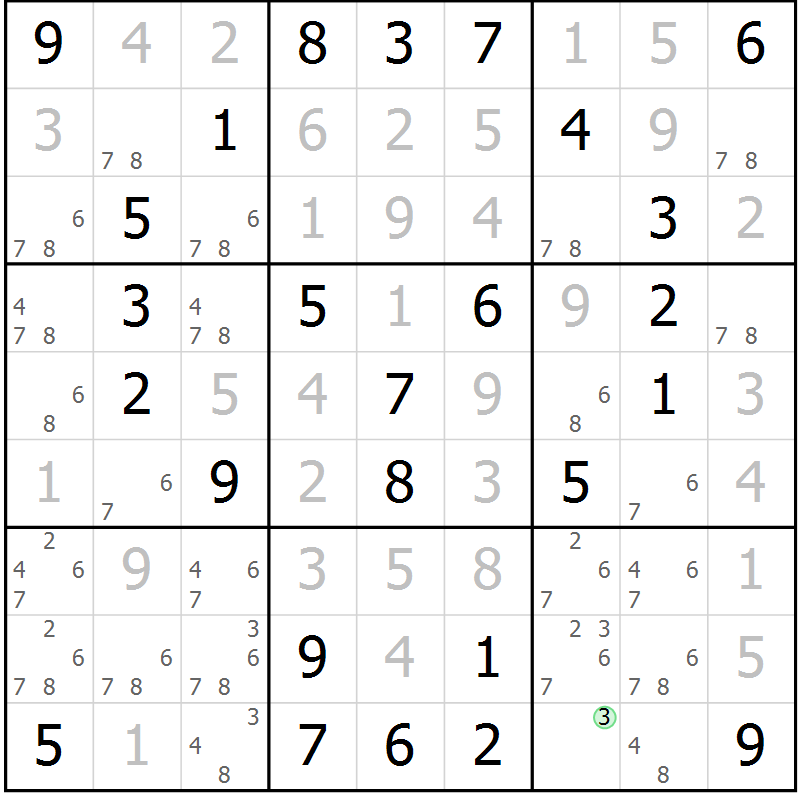 Position des candidats pour la solution de la Gr 36 page 39 du magazine de sudoku Virtuose n° 124