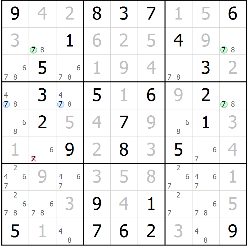 Position des candidats pour la solution de la Gr 36 page 39 du magazine de sudoku Virtuose n° 124