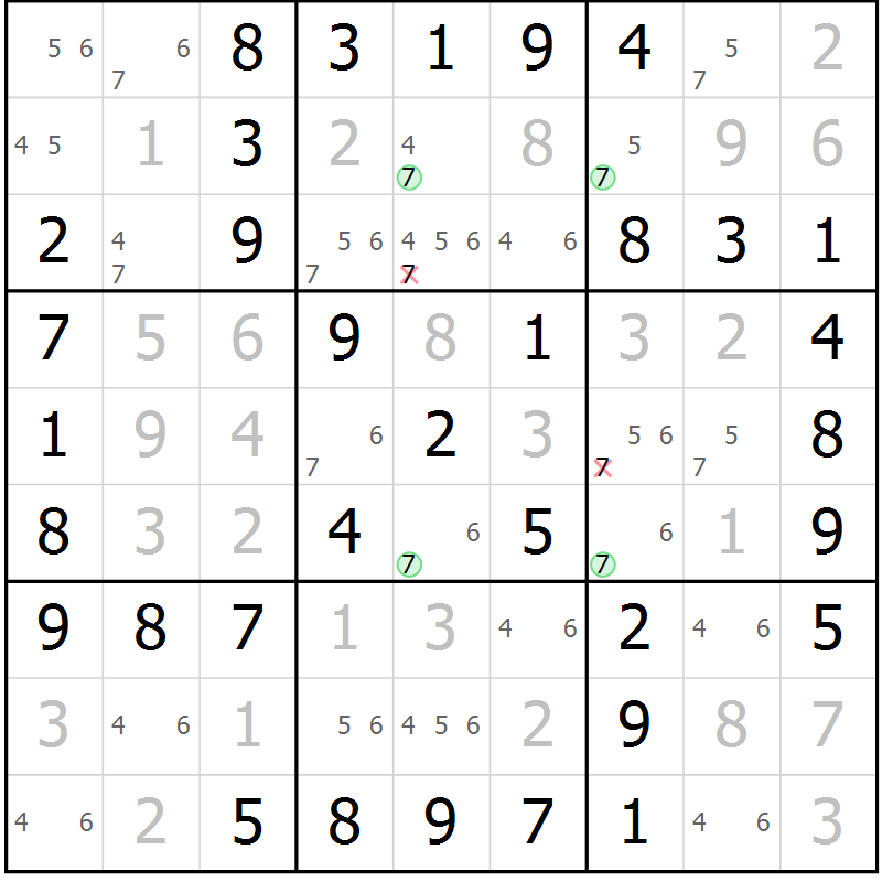 Position des candidats pour la solution de la Gr 37 page 40 du magazine de sudoku Virtuose n° 124