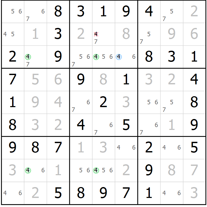 Position des candidats pour la solution de la Gr 37 page 40 du magazine de sudoku Virtuose n° 124