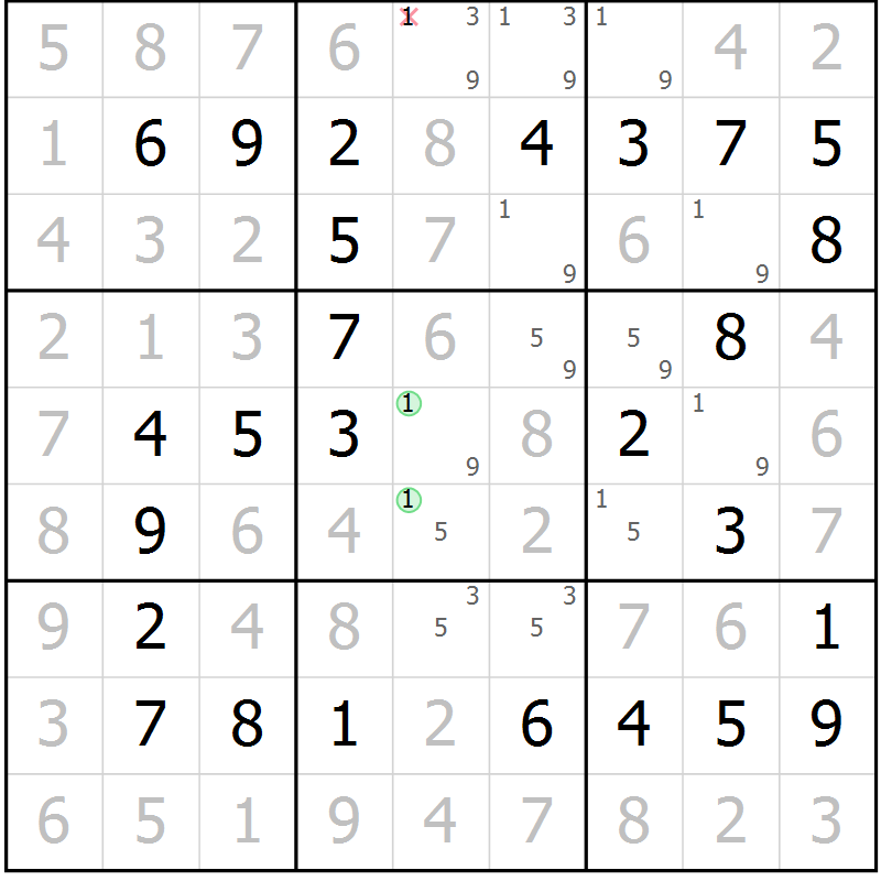 Position des candidats pour la solution de la Gr 38 page 41 du magazine de sudoku Virtuose n° 124