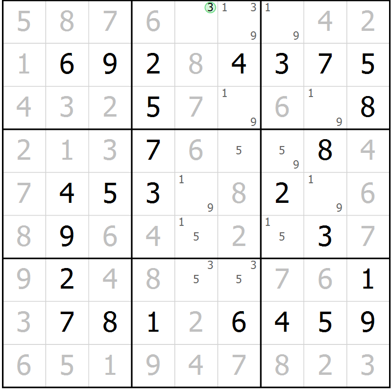 Position des candidats pour la solution de la Gr 38 page 41 du magazine de sudoku Virtuose n° 124