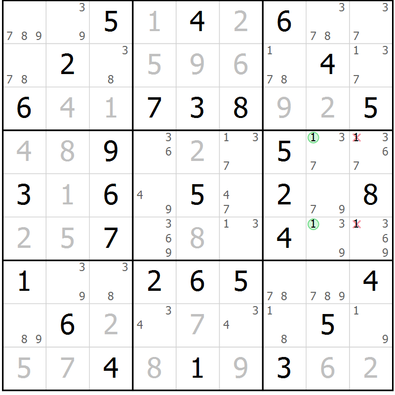 Position des candidats pour la solution de la Gr 39 page 42 du magazine de sudoku Virtuose n° 124