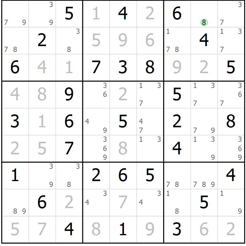 Position des candidats pour la solution de la Gr 39 page 42 du magazine de sudoku Virtuose n° 124