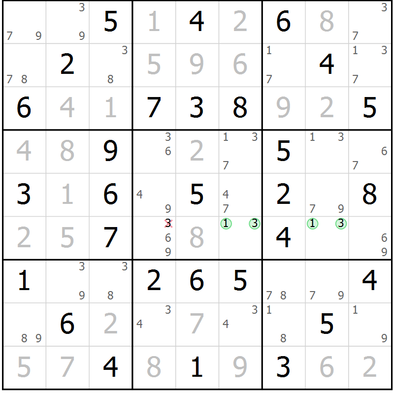 Position des candidats pour la solution de la Gr 39 page 42 du magazine de sudoku Virtuose n° 124