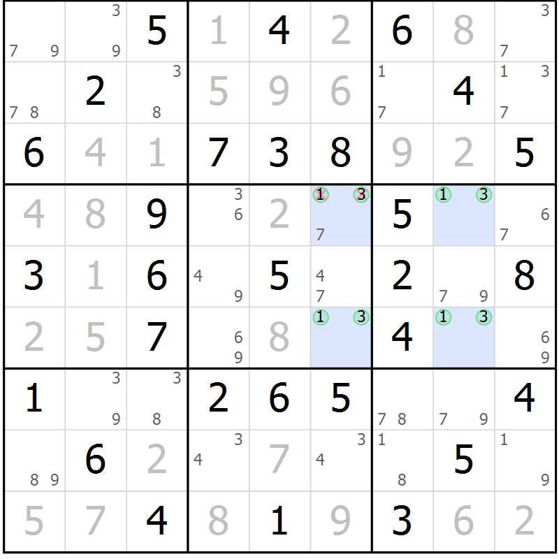 Position des candidats pour la solution de la Gr 39 page 42 du magazine de sudoku Virtuose n° 124