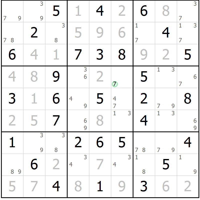 Position des candidats pour la solution de la Gr 39 page 42 du magazine de sudoku Virtuose n° 124