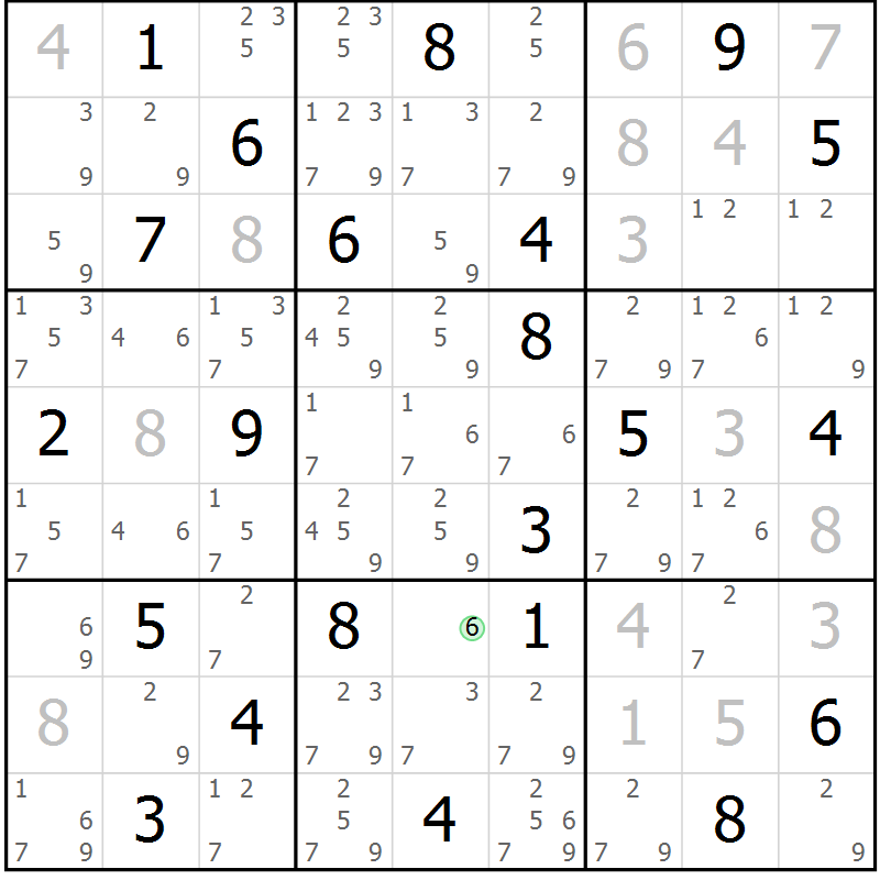 Position des candidats pour la solution de la Gr 4 page 7 du magazine de sudoku Virtuose n° 124