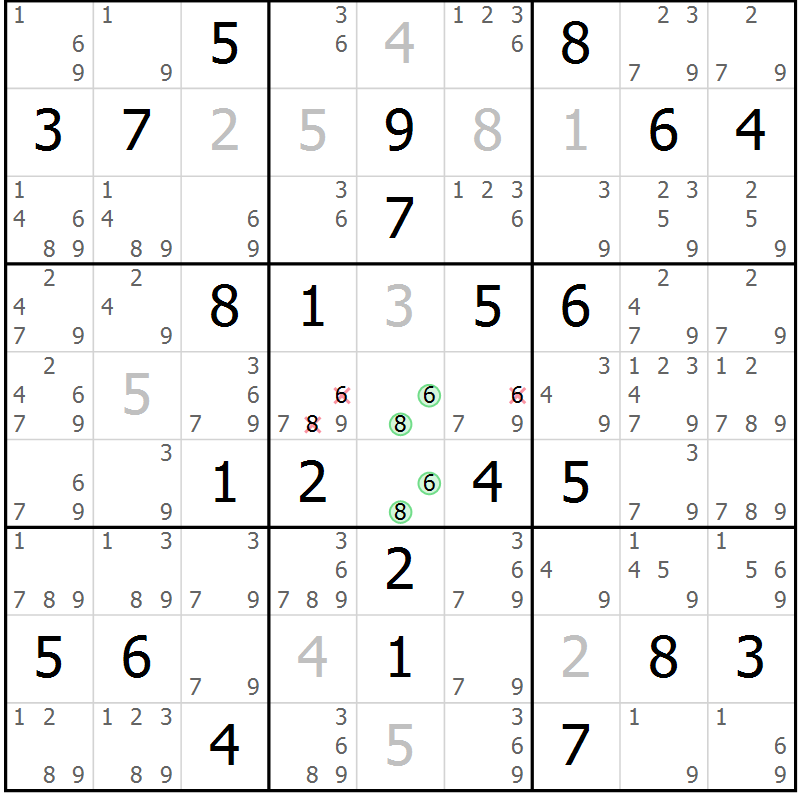 Position des candidats pour la solution de la Gr 40 page 43 du magazine de sudoku Virtuose n° 124