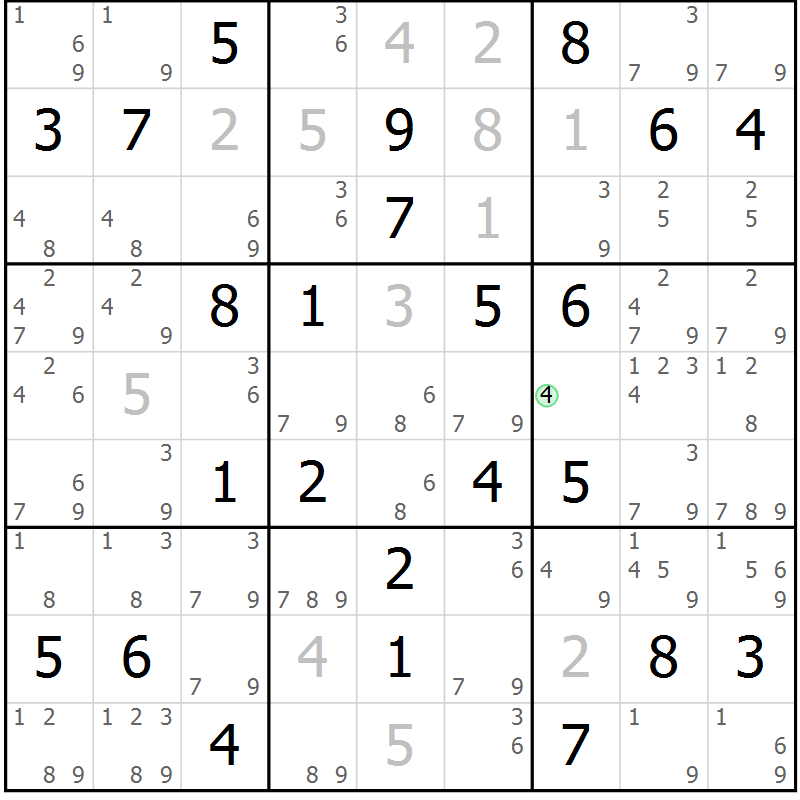 Position des candidats pour la solution de la Gr 40 page 43 du magazine de sudoku Virtuose n° 124